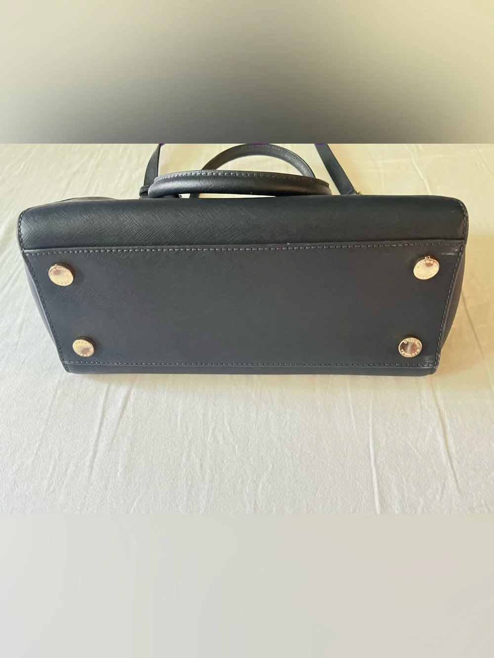 Michael Kors Navy Saffiano Leather Satchel with Gold Hardware